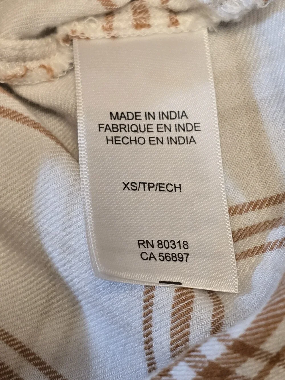 Lucky Brand Plaid Button Down Flannel Shirt Cream Brown XS - Picture 5 of 6